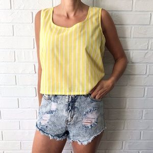 Vintage boxy cotton yellow and white stripe tank